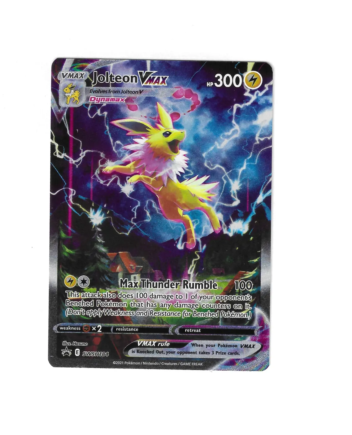 Jolteon VMAX SWSH184/307 SWSH Black Star Promos front card photo in PokeToGrade pregrading report