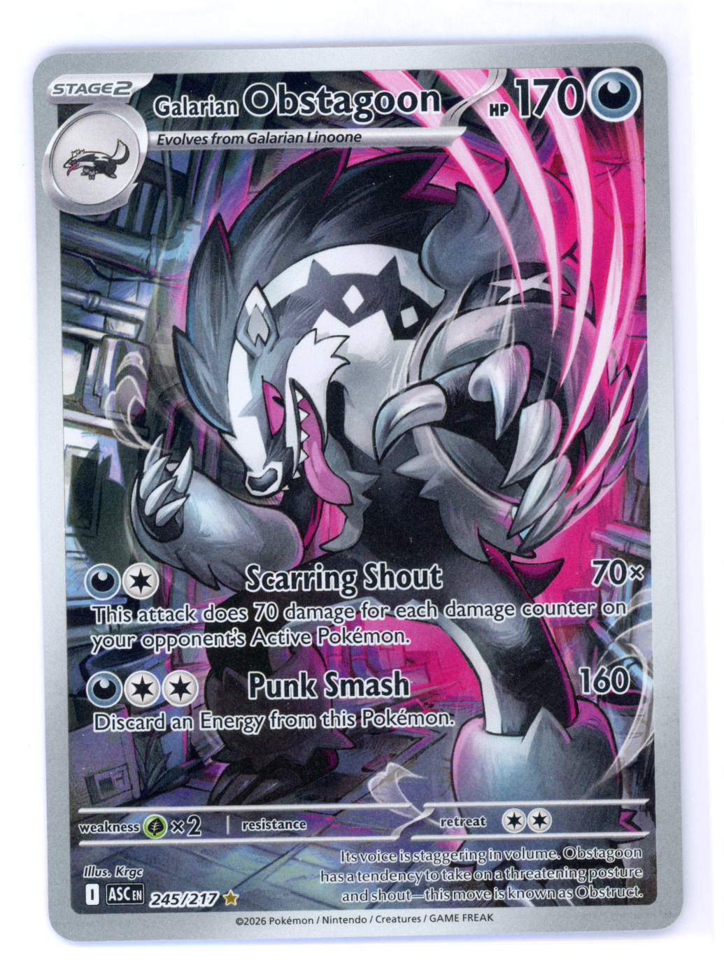 Galarian Obstagoon 245/217 Ascended Heroes front card photo in PokeToGrade pregrading report