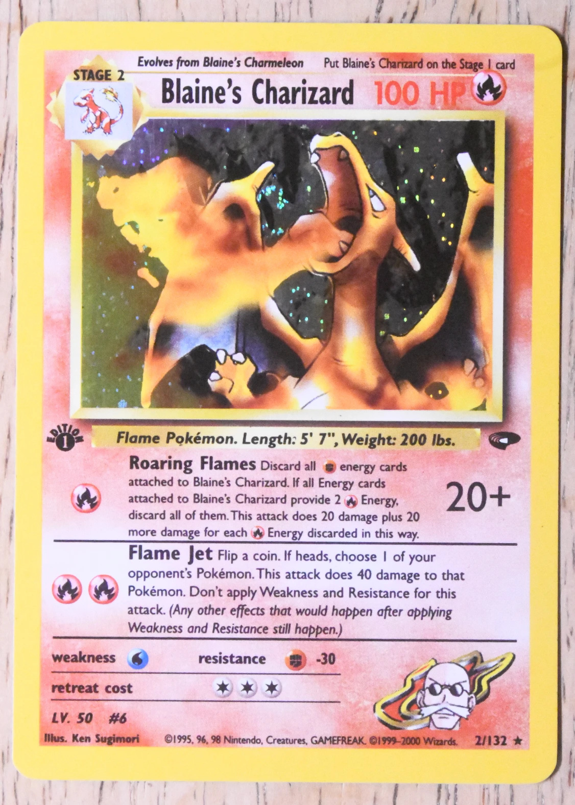 Blaine's Charizard 002/132 Gym Challenge front card photo in PokeToGrade pregrading report