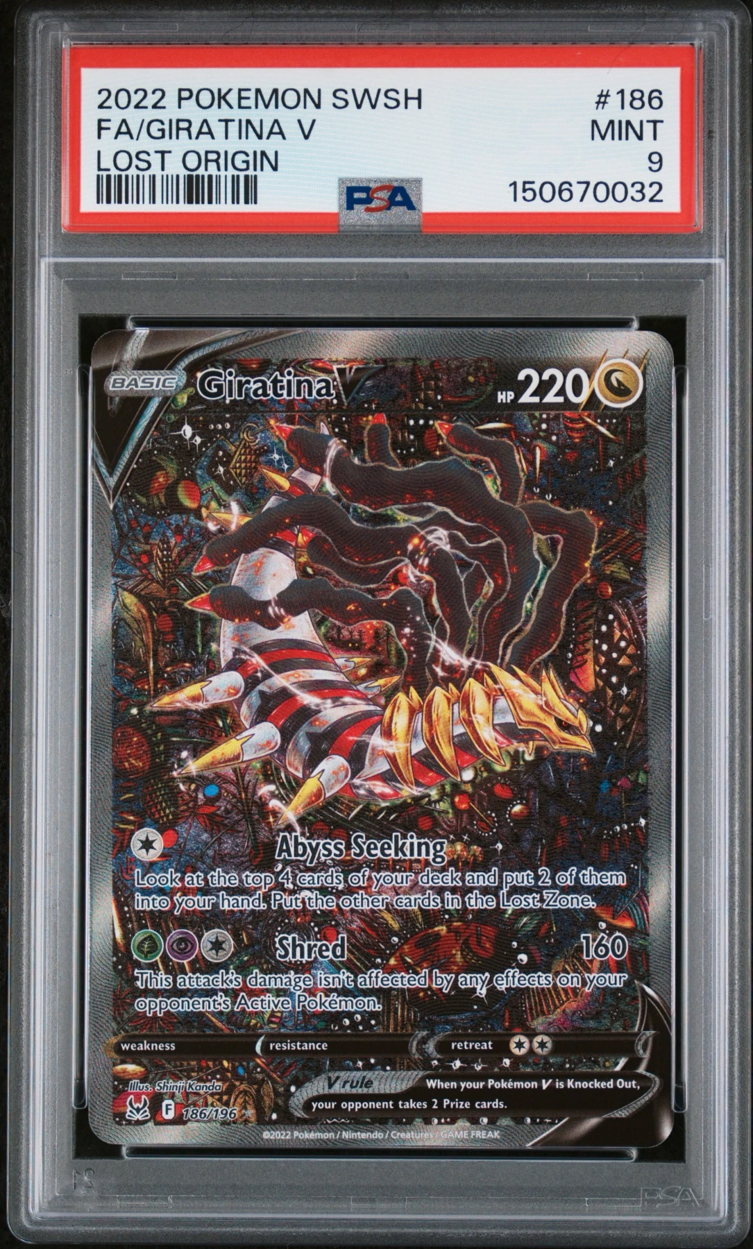 Giratina V 186/196 Lost Origin front card photo in PokeToGrade pregrading report