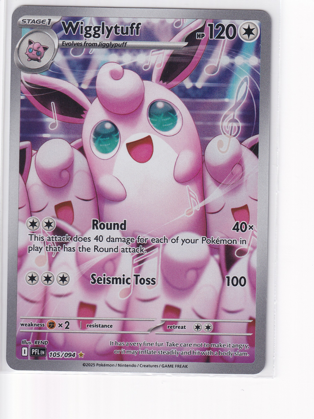 Wigglytuff 105/94 Phantasmal Flames front card photo in PokeToGrade pregrading report