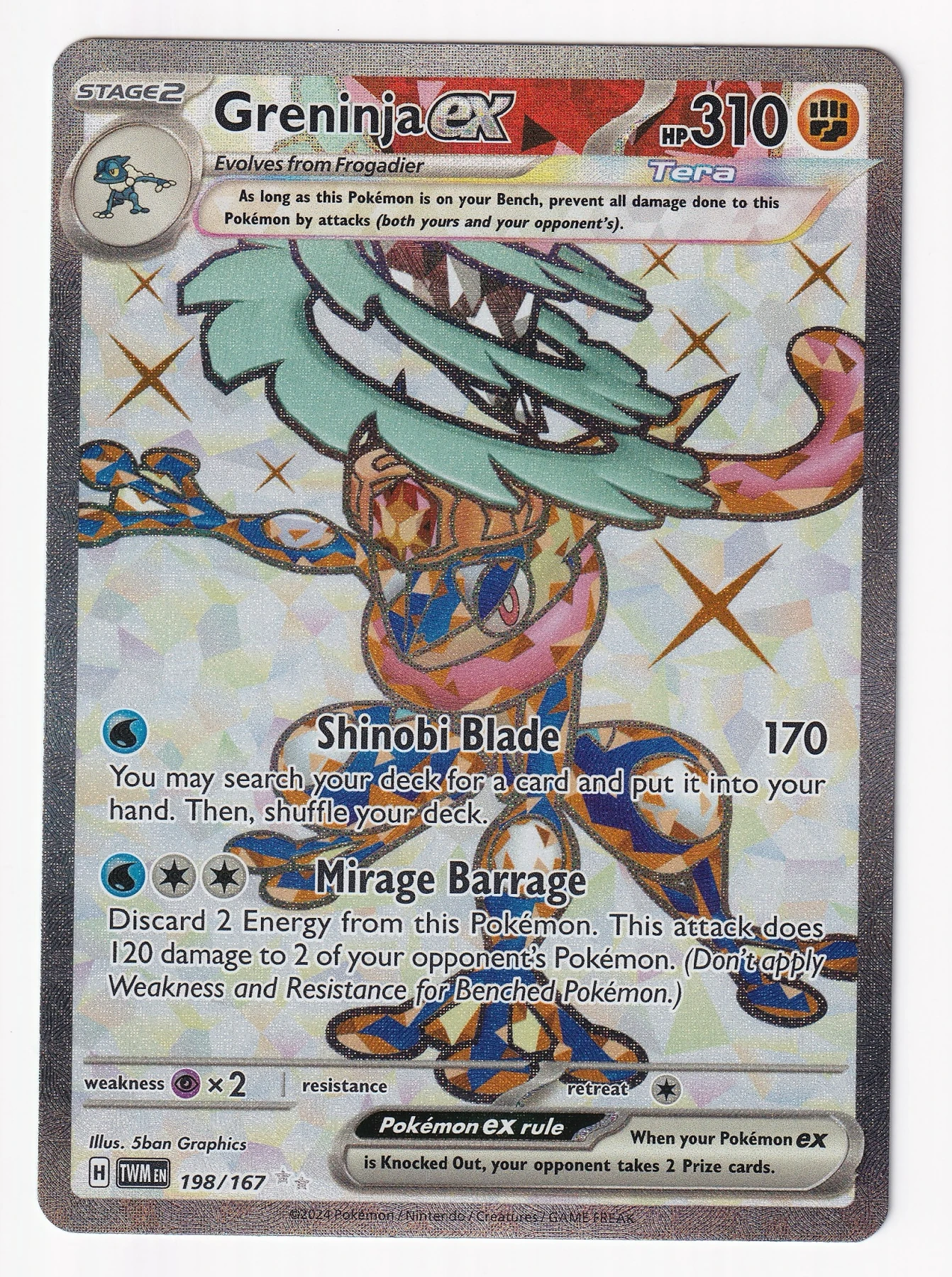 Greninja ex 198/167 Twilight Masquerade front card photo in PokeToGrade pregrading report
