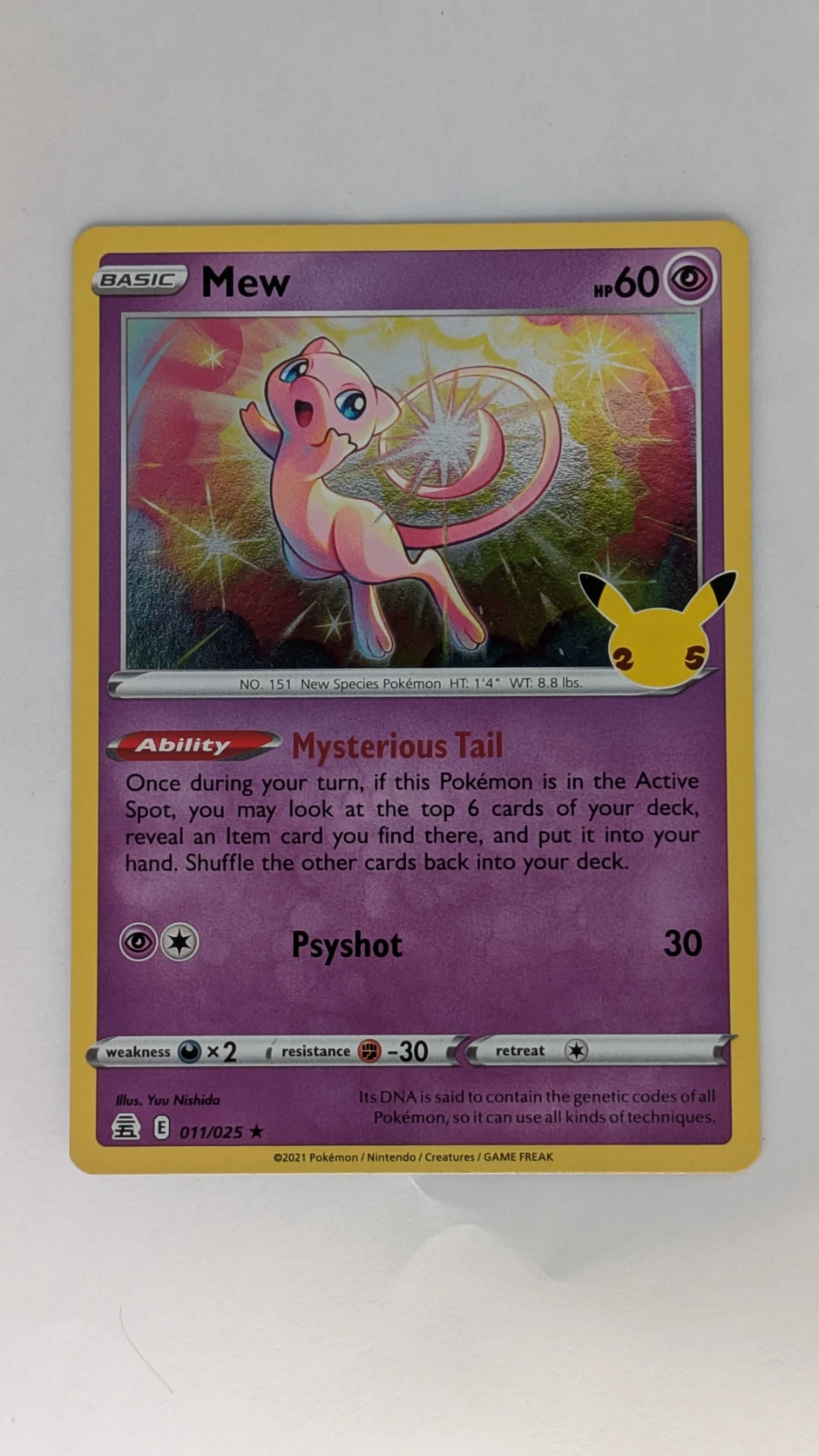 Mew 011/25 Celebrations front card photo in PokeToGrade pregrading report