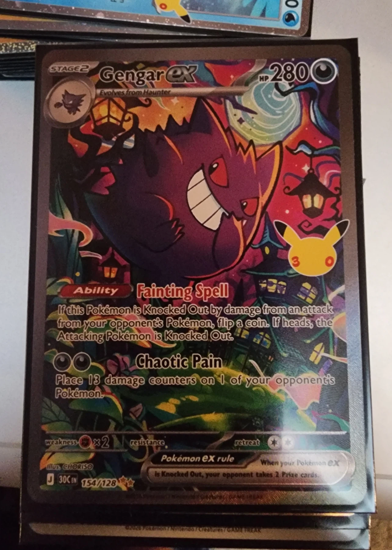 Gengar ex 154/128 30th Celebration front card photo in PokeToGrade pregrading report