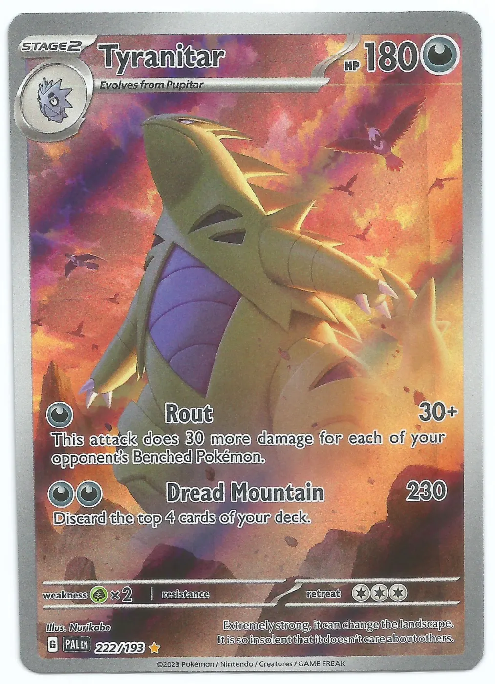 Tyranitar 222/193 Paldea Evolved front card photo in PokeToGrade pregrading report