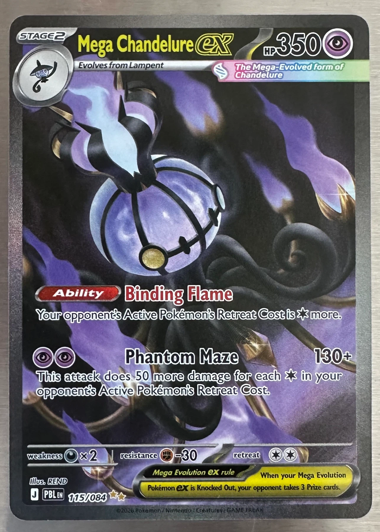 Mega Chandelure ex 115/84 Pitch Black front card photo in PokeToGrade pregrading report