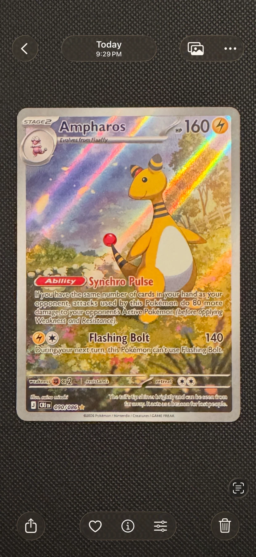 Ampharos 090/86 Chaos Rising front card photo in PokeToGrade pregrading report