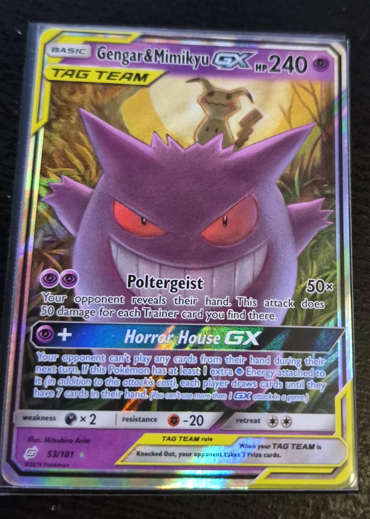Gengar & Mimikyu GX 053/181 Team Up front card photo in PokeToGrade pregrading report