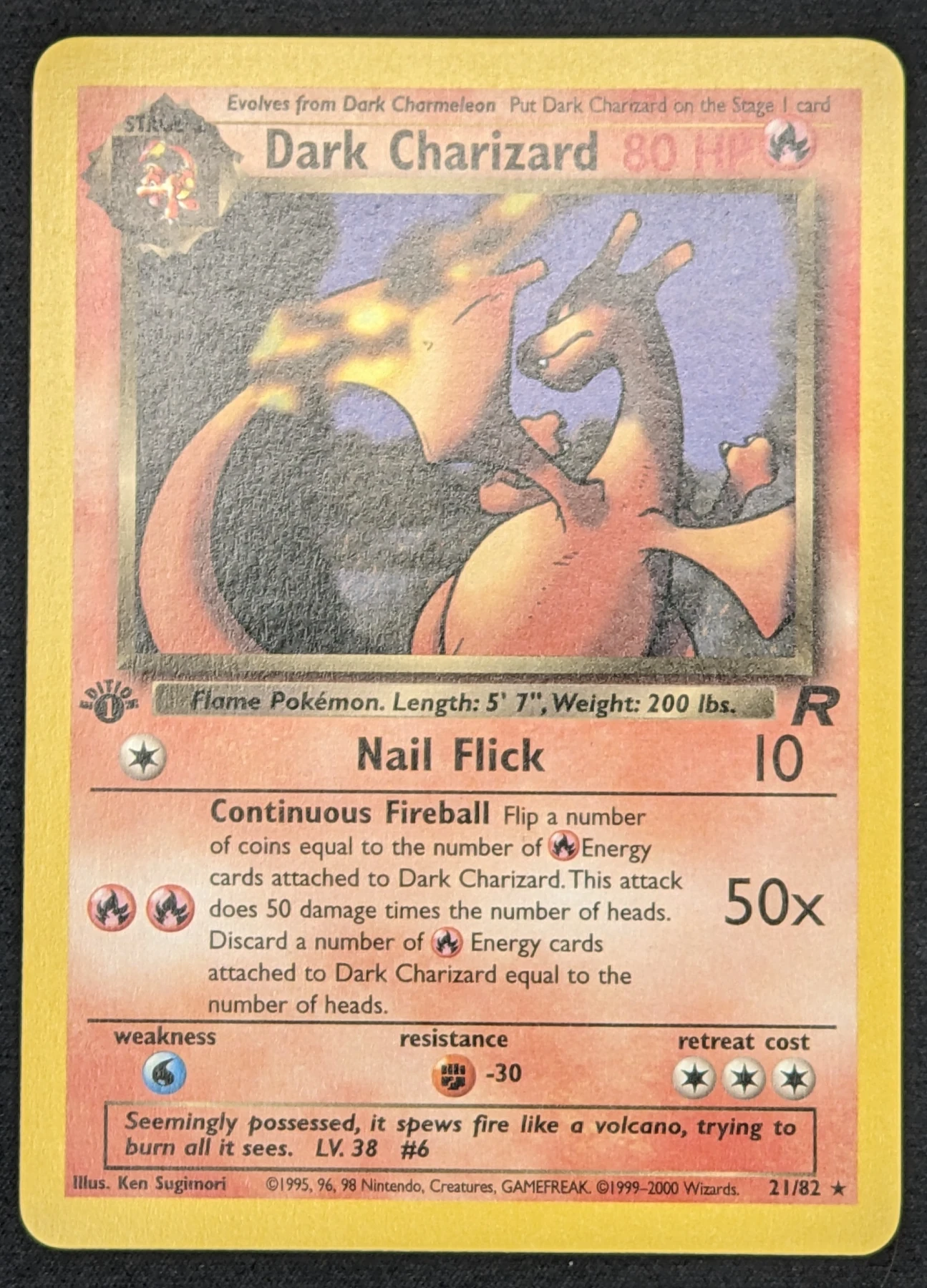 Dark Charizard 021/82 · First Edition Stamp Team Rocket front card photo in PokeToGrade pregrading report