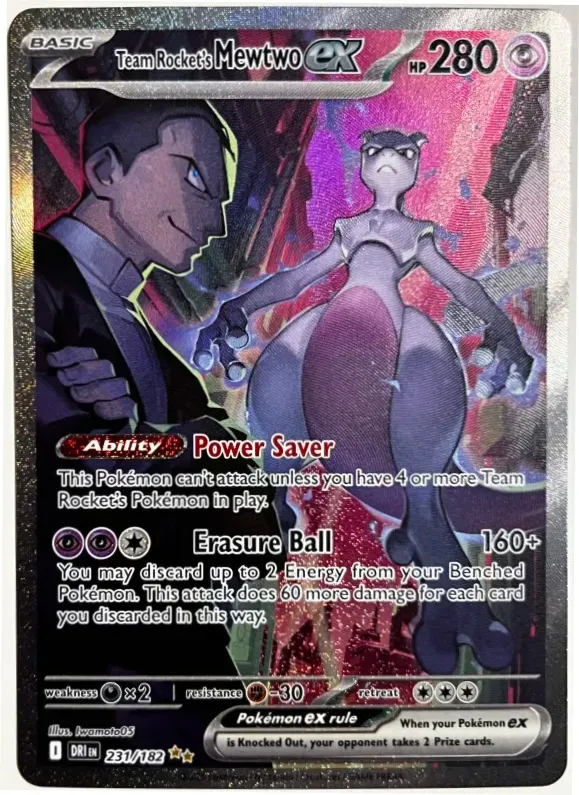 Team Rocket's Mewtwo ex 231/182 Destined Rivals front card photo in PokeToGrade pregrading report
