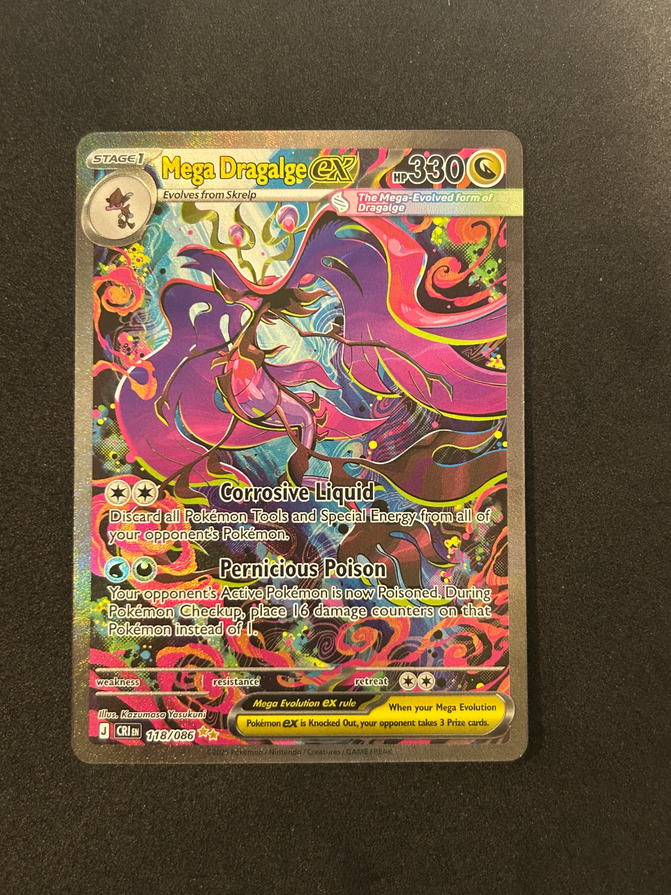 Mega Dragalge ex 118/86 Chaos Rising front card photo in PokeToGrade pregrading report