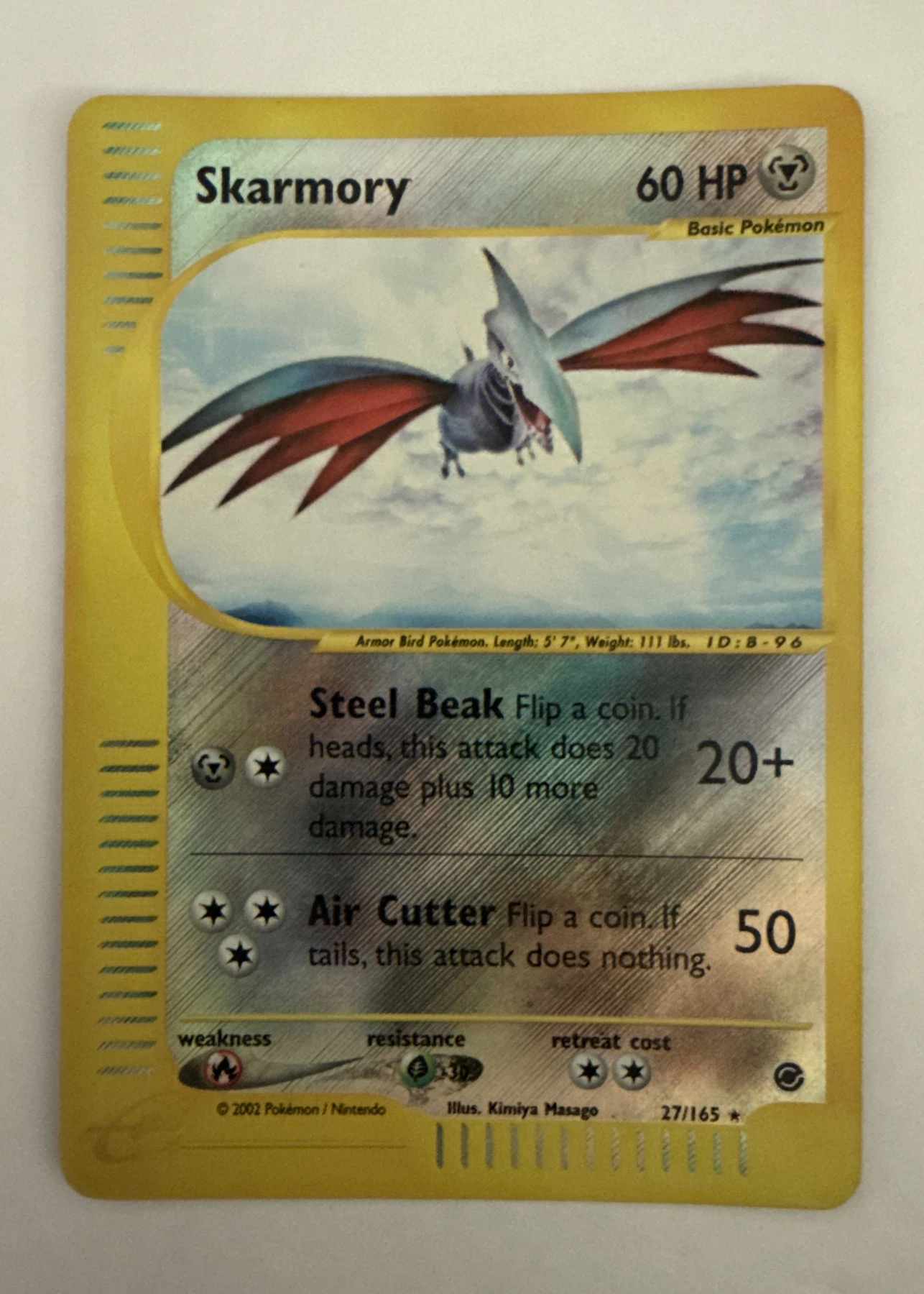 Skarmory 027/165 (Reverse Holo) Expedition Base Set front card photo in PokeToGrade pregrading report