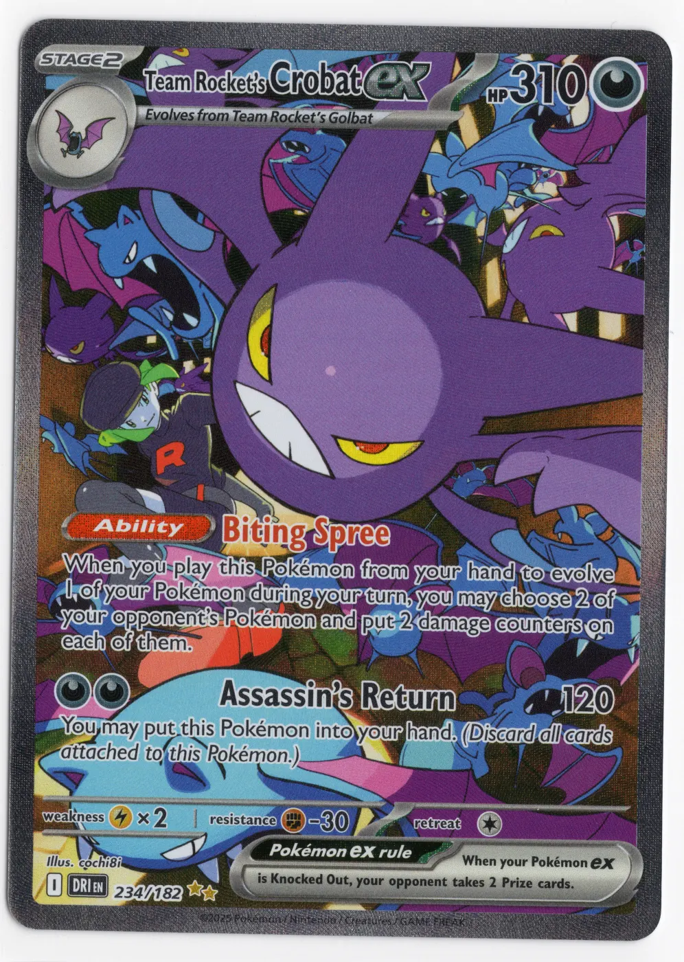 Team Rocket's Crobat ex 234/182 Destined Rivals front card photo in PokeToGrade pregrading report