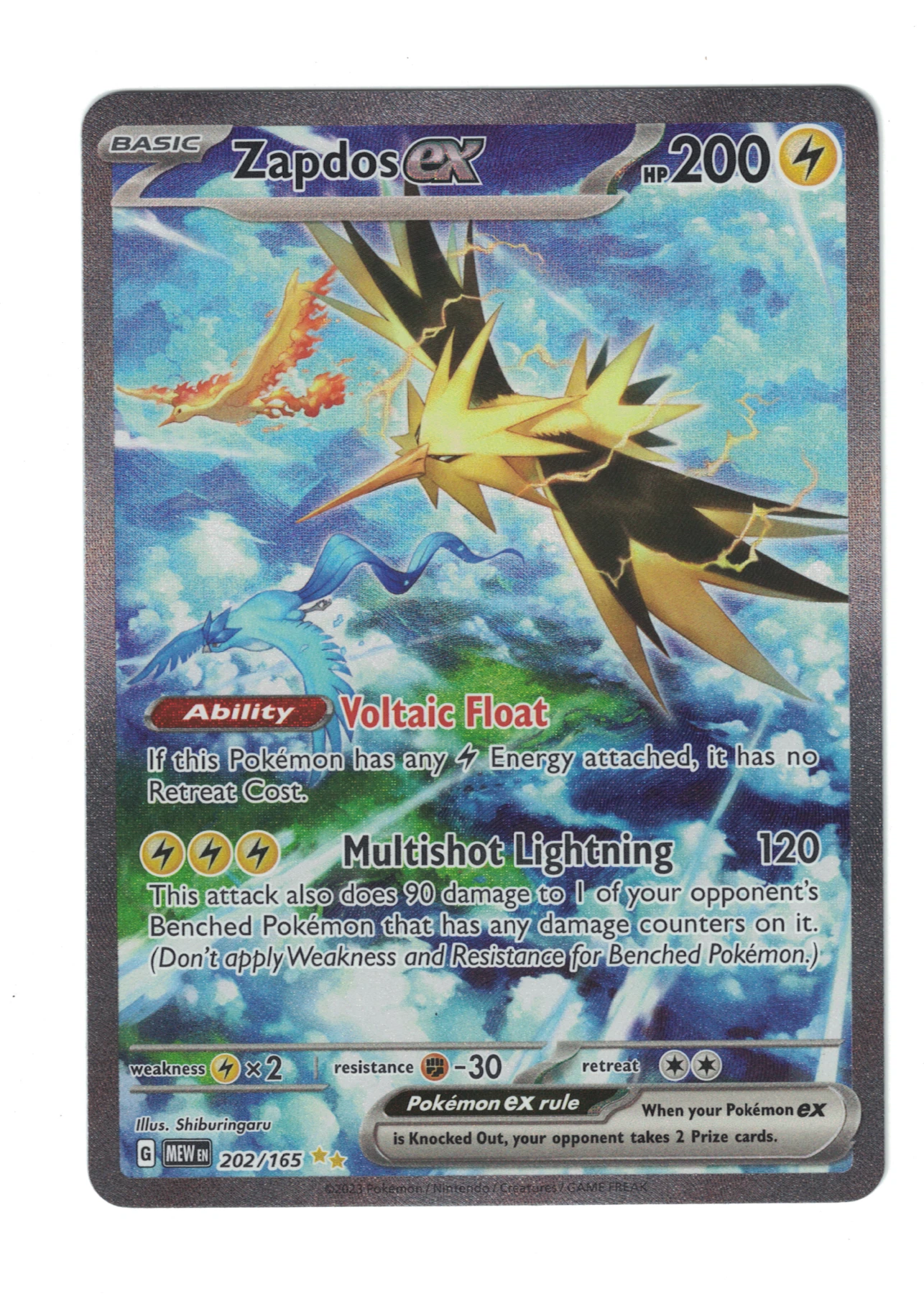 Zapdos ex 202/165 151 front card photo in PokeToGrade pregrading report