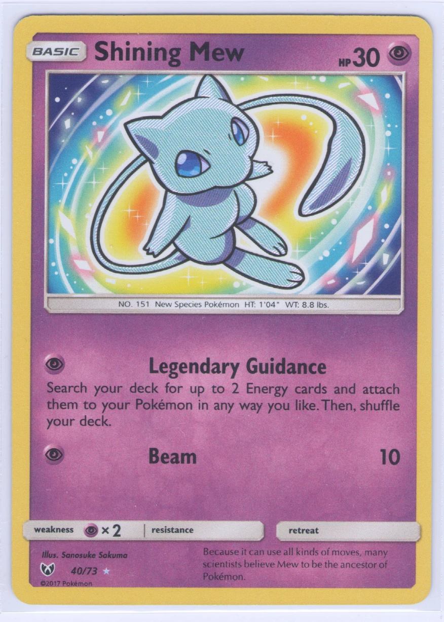 Shining Mew 040/73 Shining Legends front card photo in PokeToGrade pregrading report