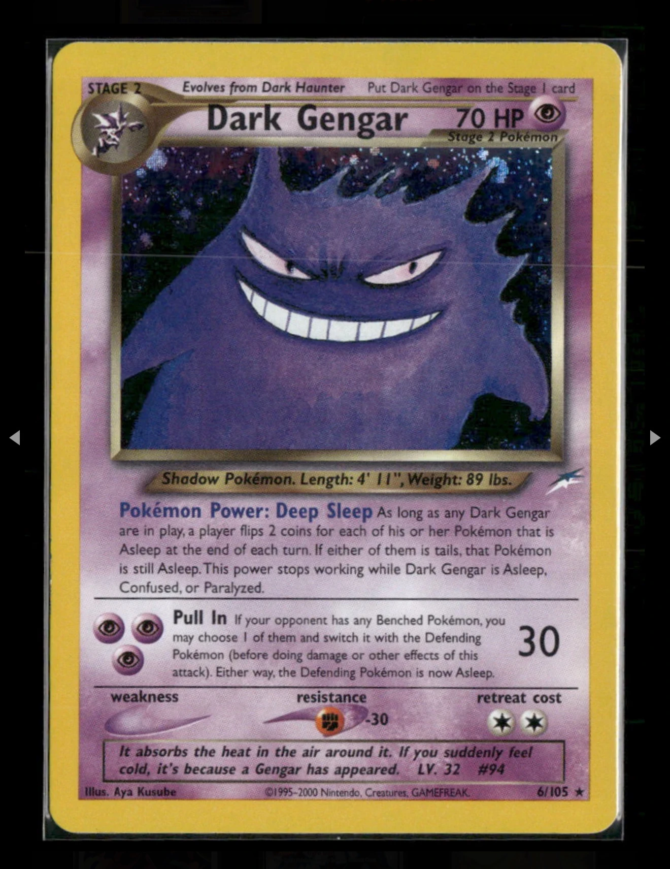 Dark Gengar 006/105 Neo Destiny front card photo in PokeToGrade pregrading report