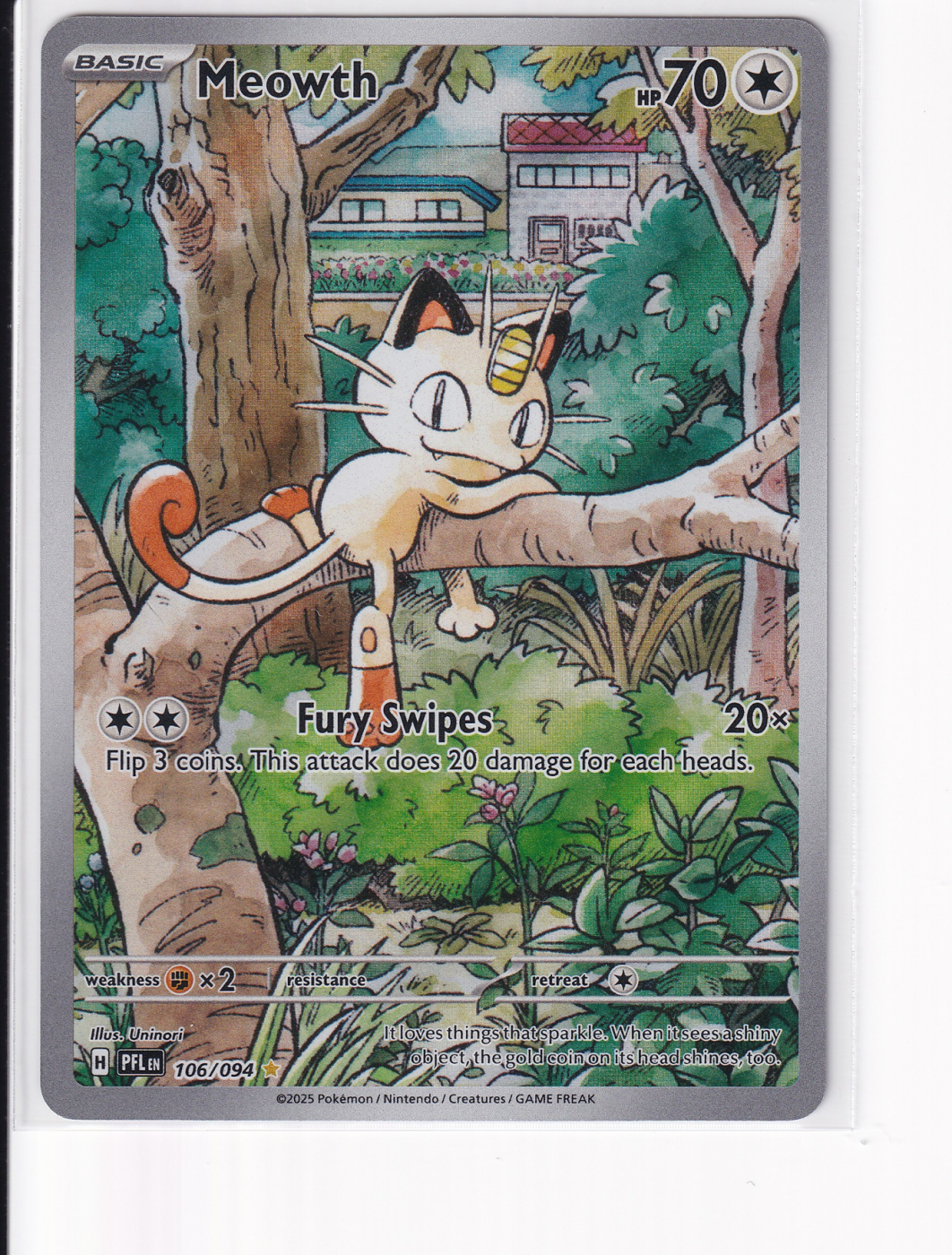 Meowth 106/94 Phantasmal Flames front card photo in PokeToGrade pregrading report