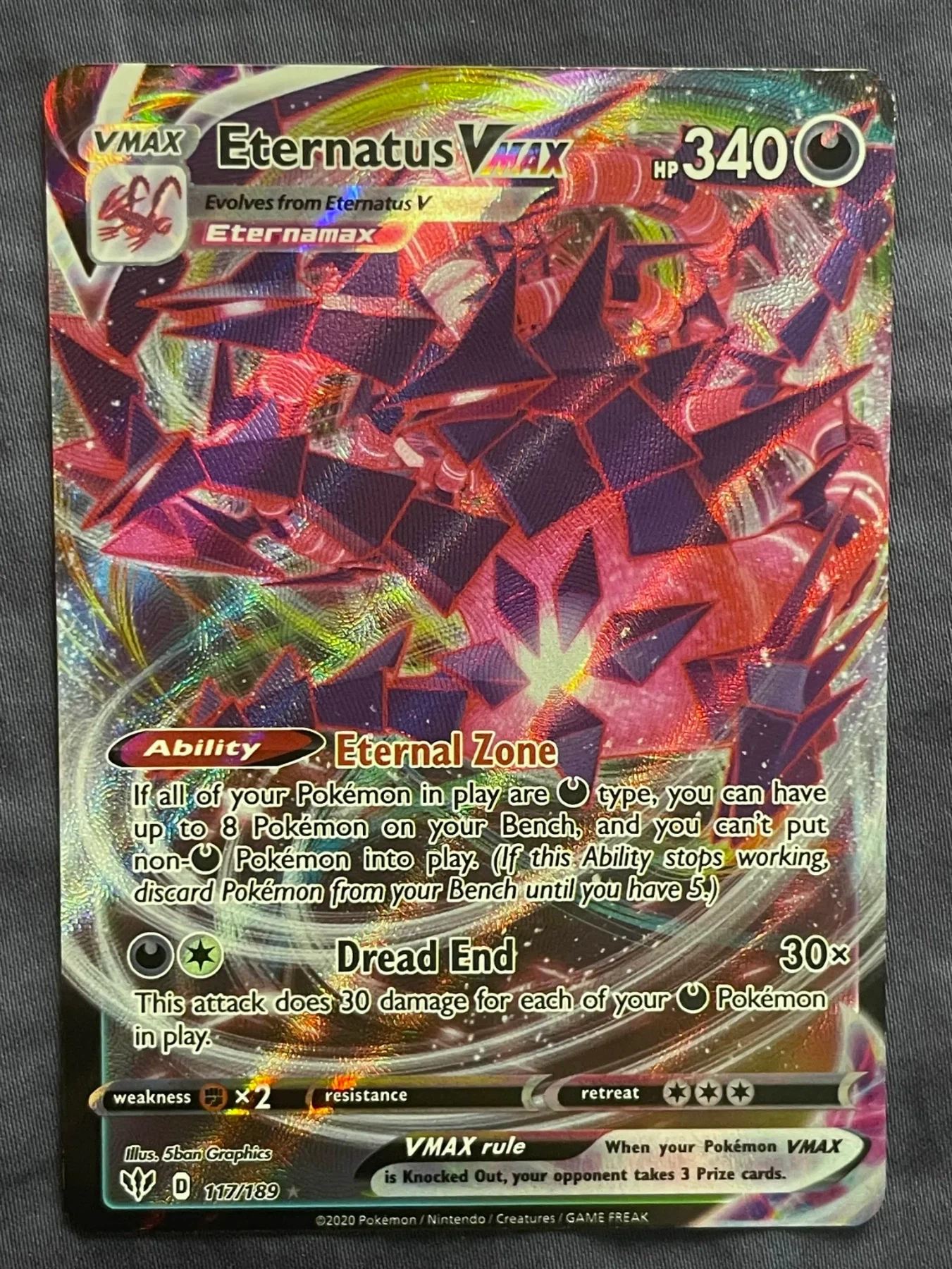 Eternatus VMAX 117/189 Darkness Ablaze front card photo in PokeToGrade pregrading report