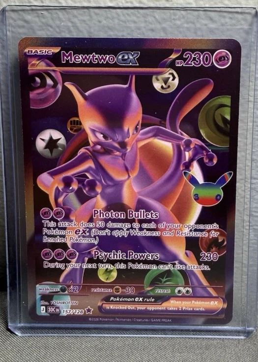 Mewtwo ex 157/128 30th Celebration front card photo in PokeToGrade pregrading report