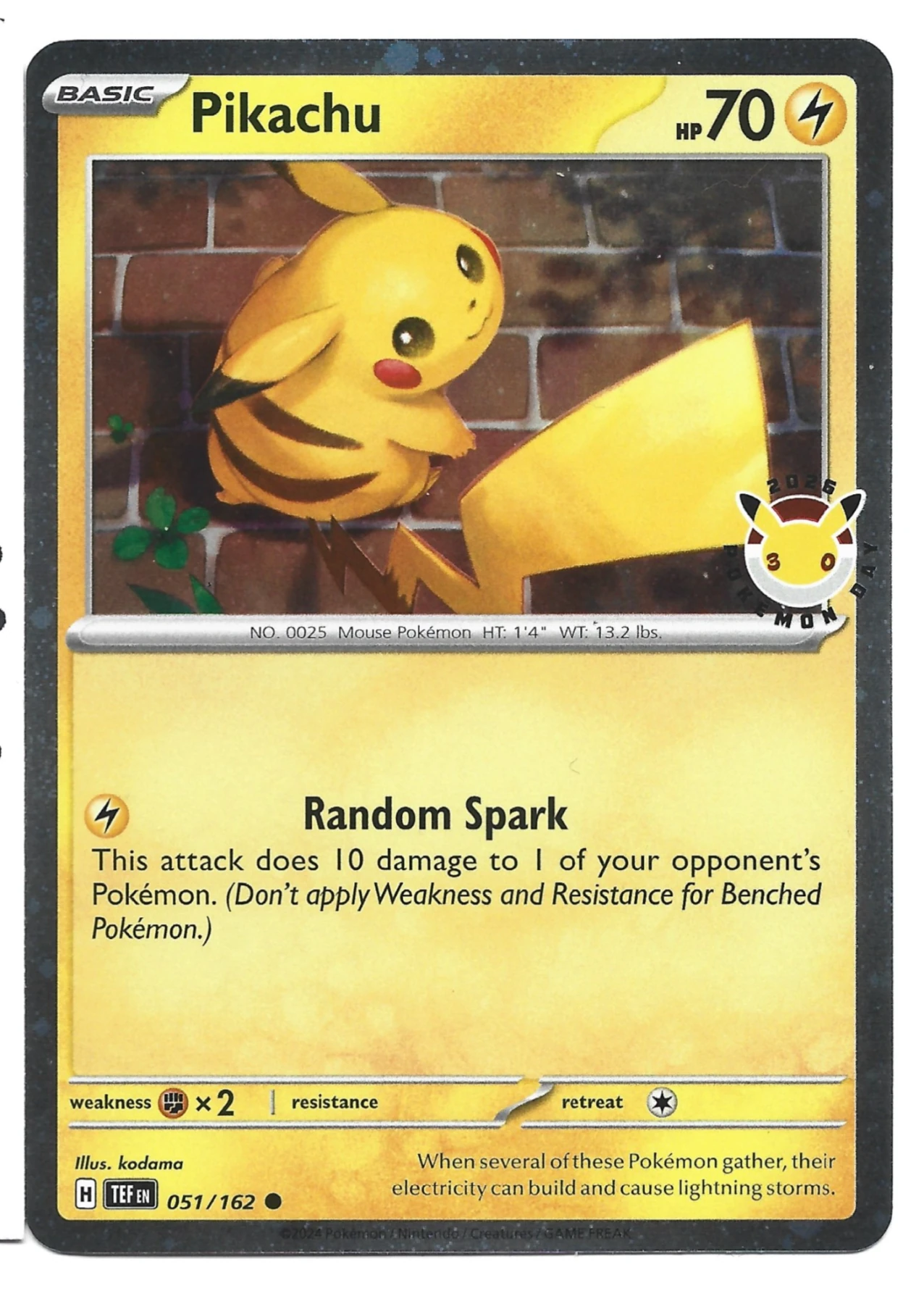 Pikachu 051/162 Temporal Forces front card photo in PokeToGrade pregrading report