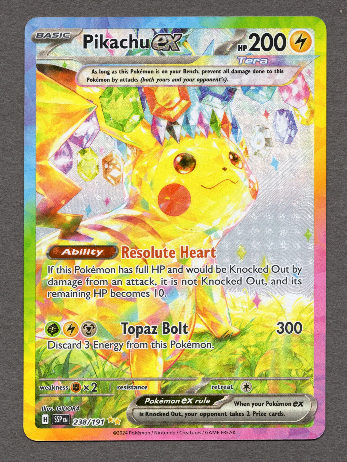 Pikachu ex 238/191 Surging Sparks front card photo in PokeToGrade pregrading report
