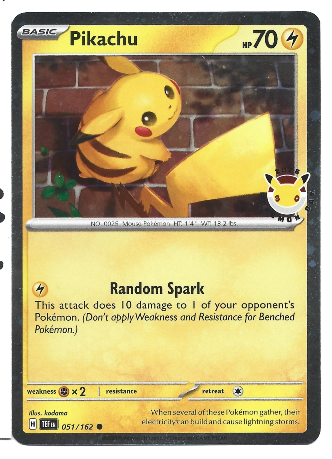 Pikachu 051/162 Temporal Forces front card photo in PokeToGrade pregrading report