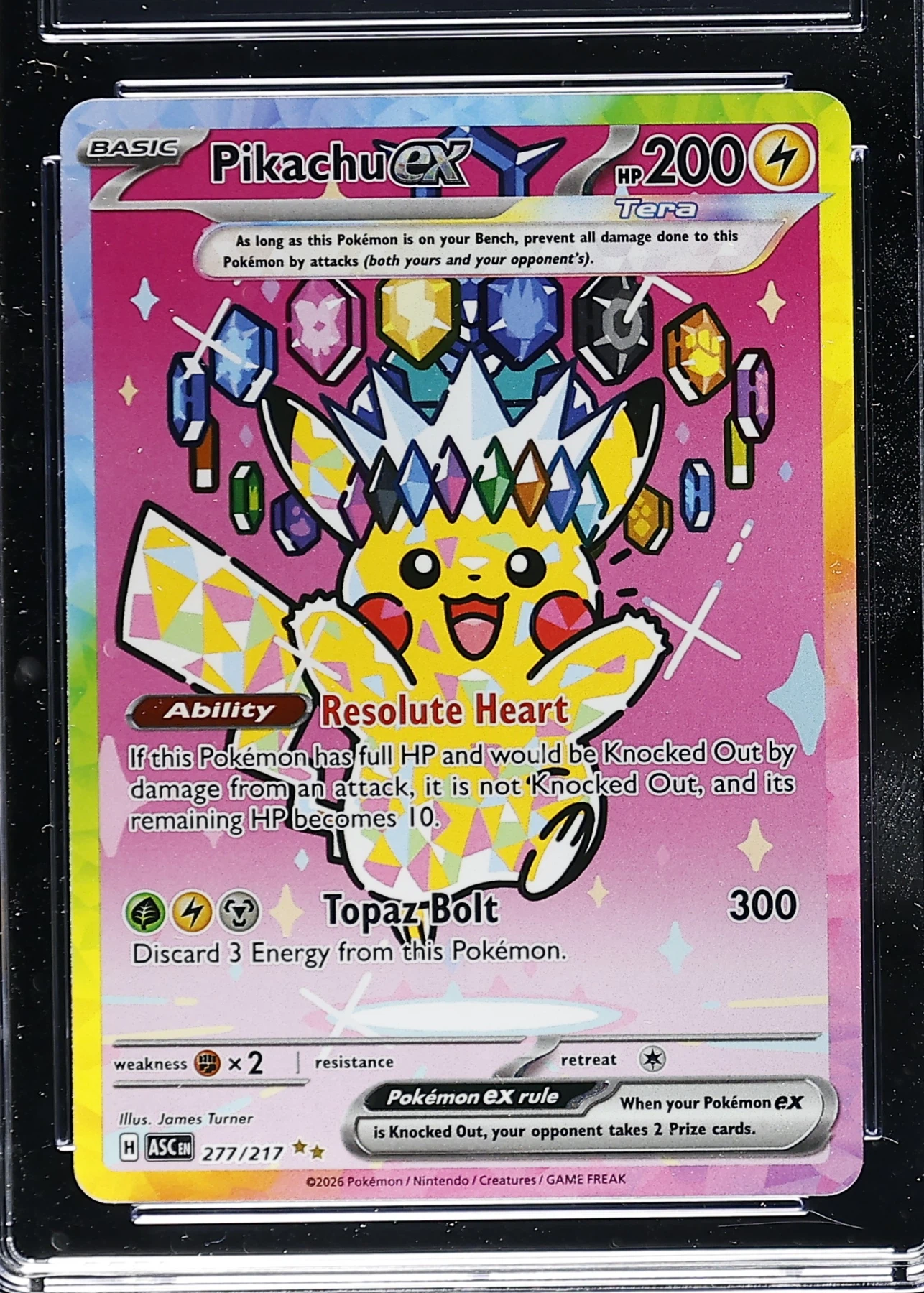 Pikachu ex 277/217 Ascended Heroes front card photo in PokeToGrade pregrading report