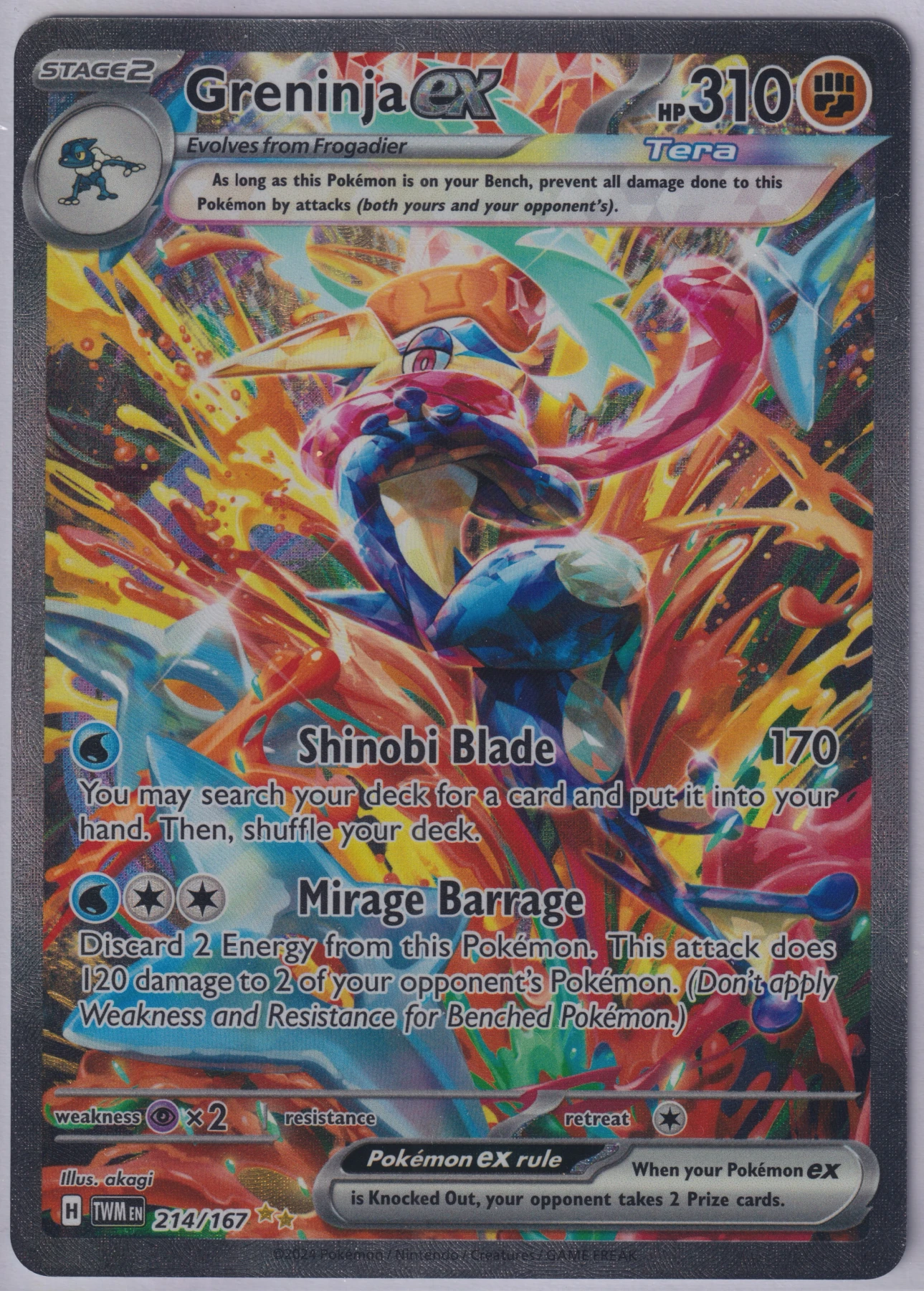 Greninja ex 214/167 Twilight Masquerade front card photo in PokeToGrade pregrading report