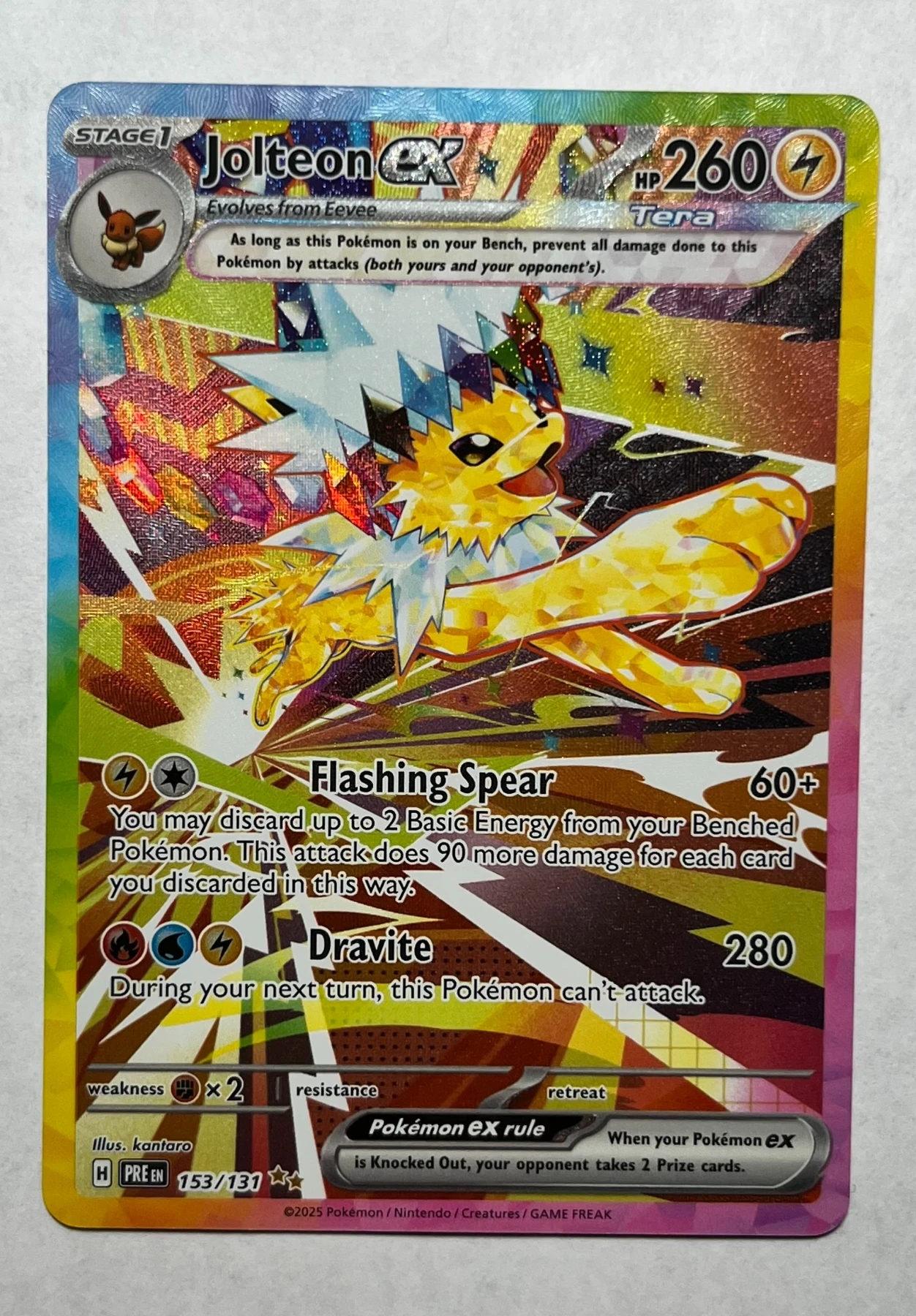 Jolteon ex 153/131 Prismatic Evolutions front card photo in PokeToGrade pregrading report