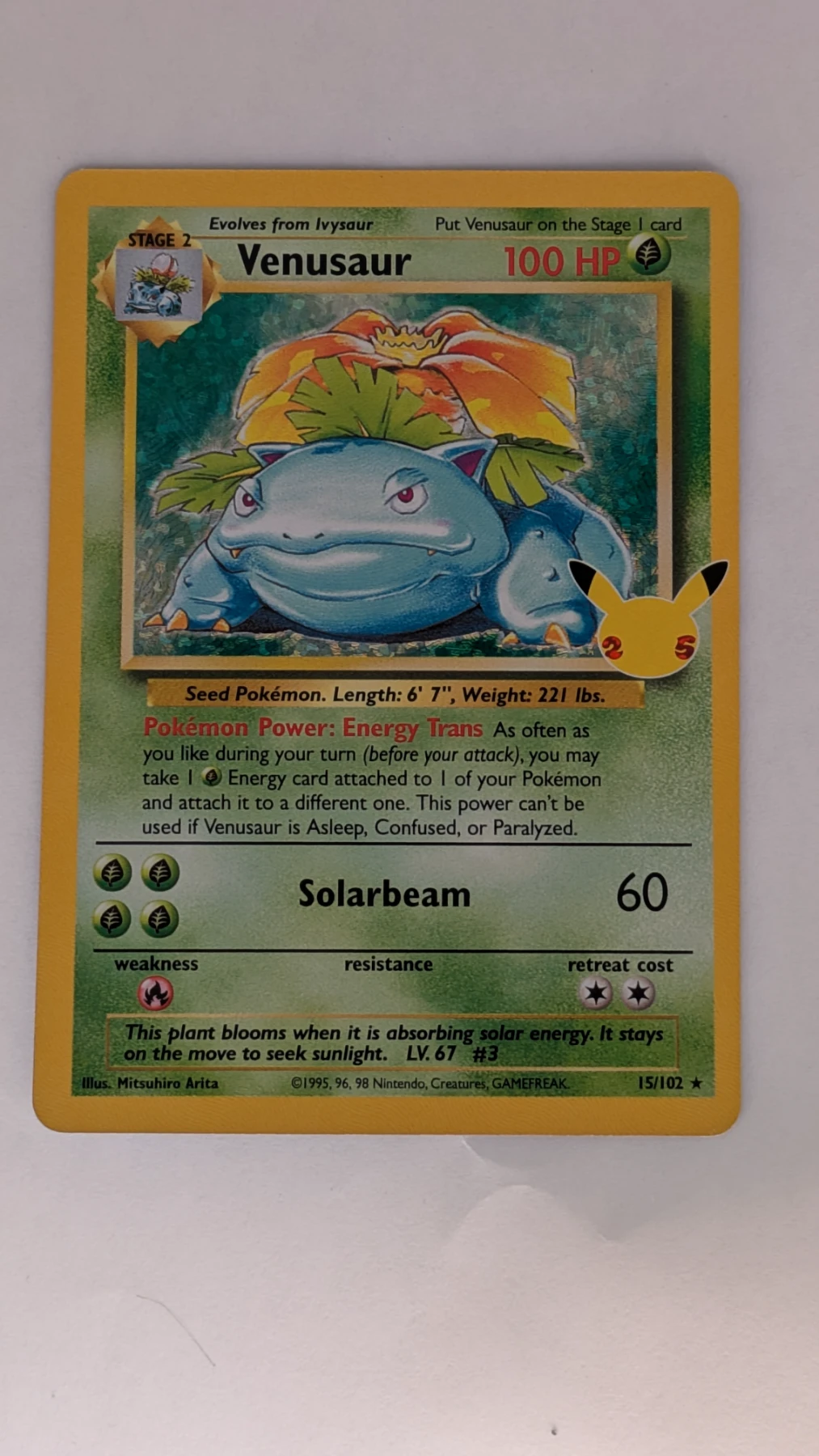 Venusaur 015/102 Base Set front card photo in PokeToGrade pregrading report