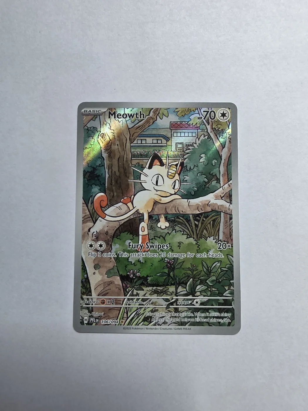 Meowth 106/94 Phantasmal Flames front card photo in PokeToGrade pregrading report