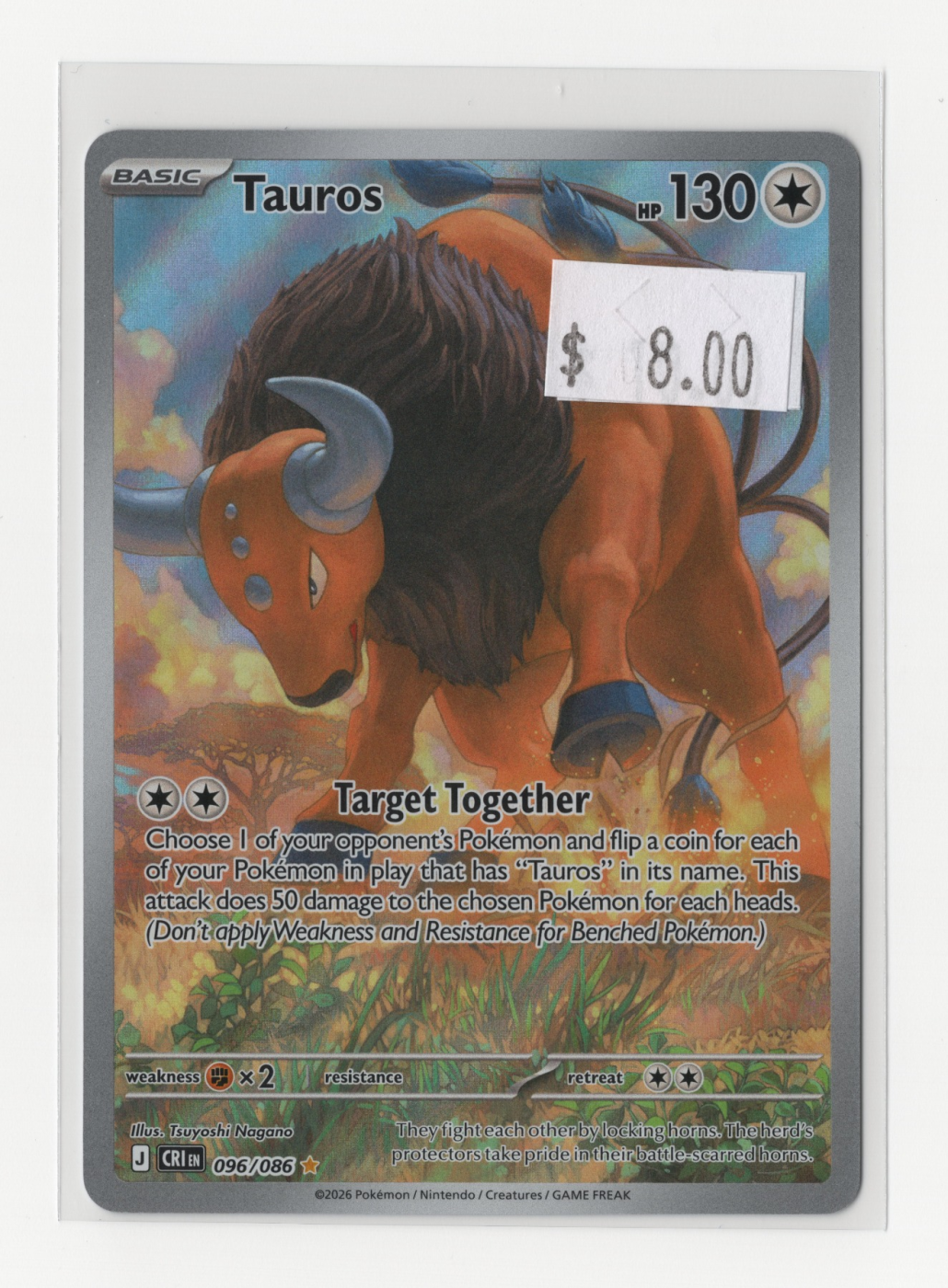 Tauros 096/86 Chaos Rising front card photo in PokeToGrade pregrading report
