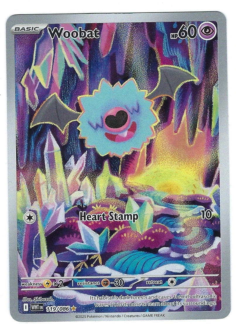 Woobat 119/86 White Flare front card photo in PokeToGrade pregrading report