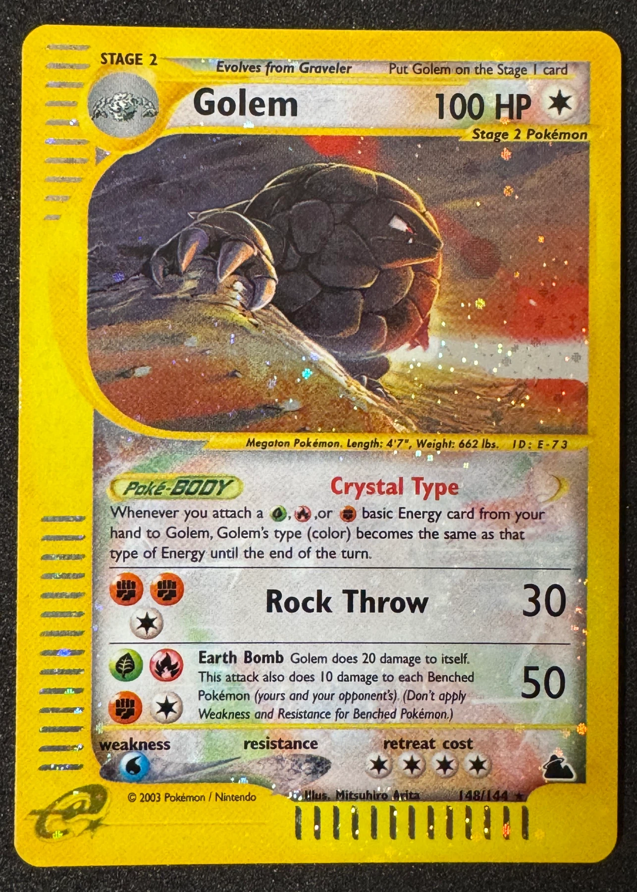 Golem 148/144 · Holo Skyridge front card photo in PokeToGrade pregrading report