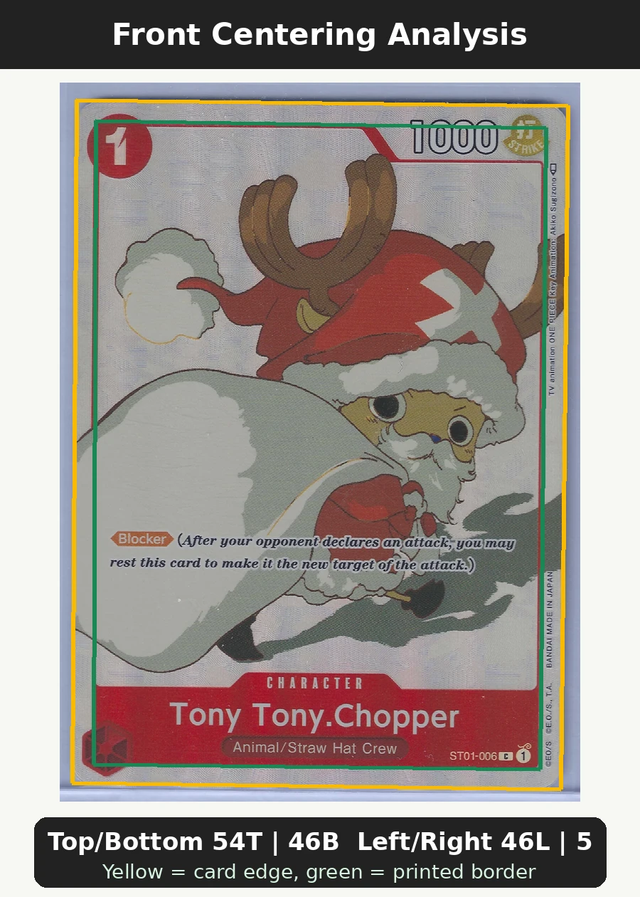 Tony Tony.Chopper (ST01-006) · Gift Collection 2023 ST01-006 Gift Collection 2023 front centering analysis showing Top/Bottom 54T | 46B and Left/Right 46L | 54R.