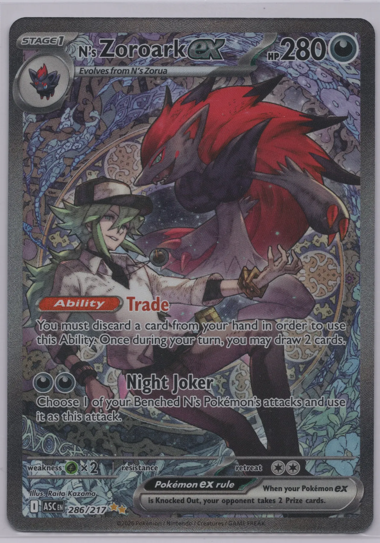 N's Zoroark ex 286/217 Ascended Heroes front card photo in PokeToGrade pregrading report