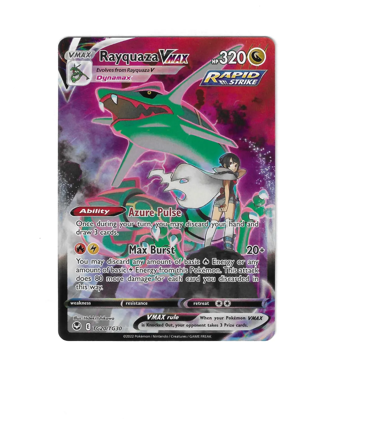 Rayquaza VMAX TG20/195 Silver Tempest front card photo in PokeToGrade pregrading report