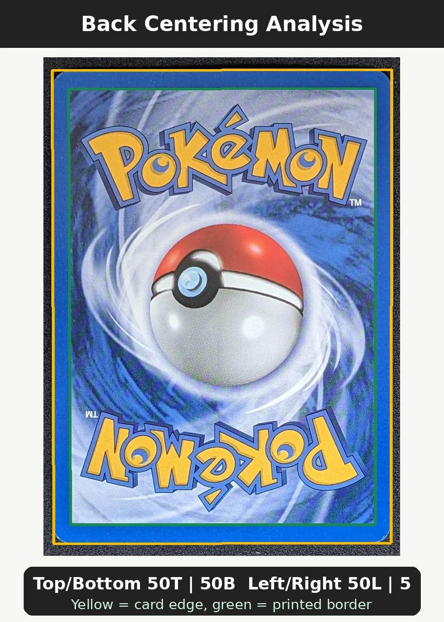 Dark Blastoise 003/82 · First Edition Stamp Team Rocket back centering analysis showing Top/Bottom 50T | 50B and Left/Right 50L | 50R.