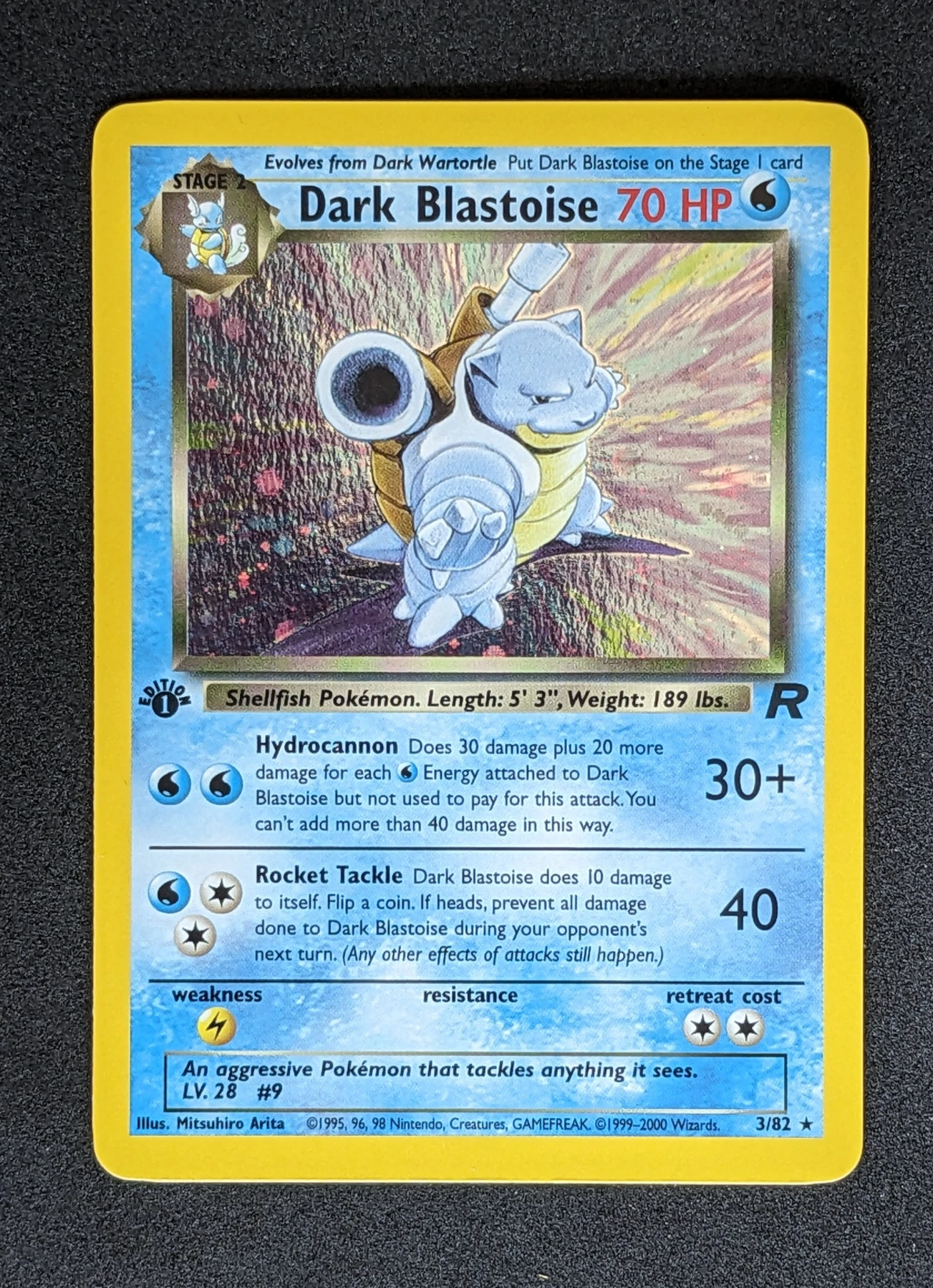 Dark Blastoise 003/82 · First Edition Stamp Team Rocket front card photo in PokeToGrade pregrading report