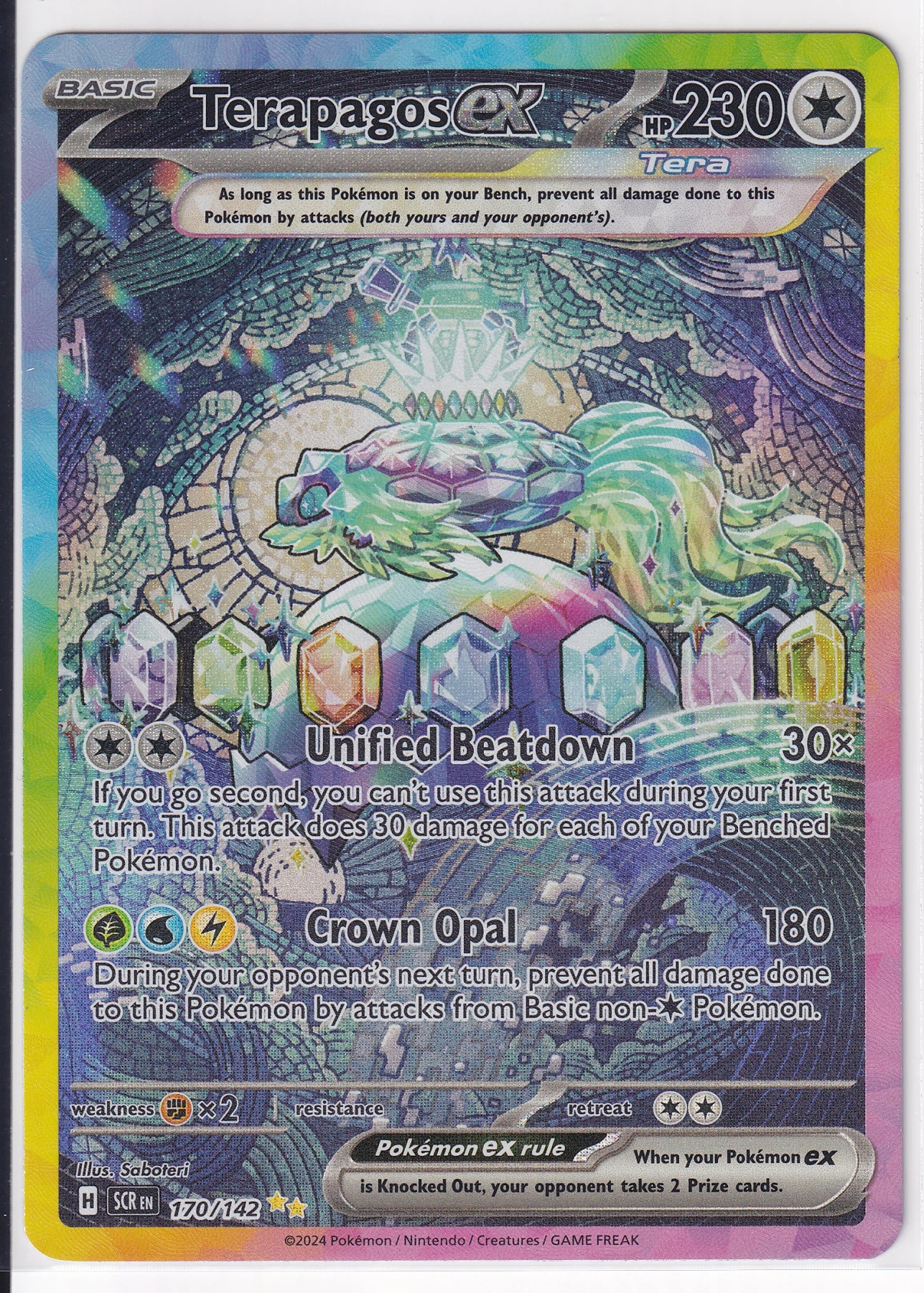 Terapagos ex 170/142 Stellar Crown front card photo in PokeToGrade pregrading report