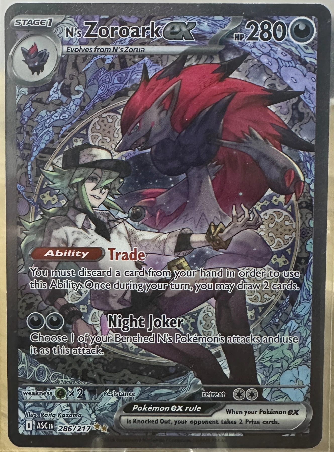 N's Zoroark ex 286/217 Ascended Heroes front card photo in PokeToGrade pregrading report