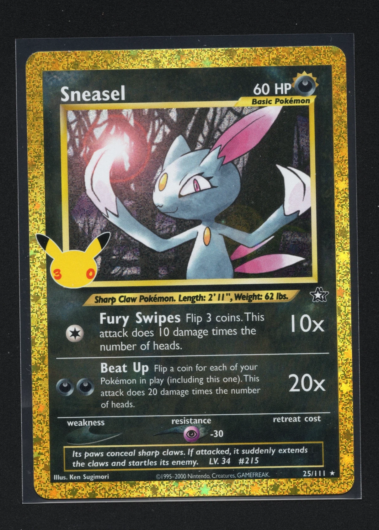 Sneasel 025 30th Classic Collection front card photo in PokeToGrade pregrading report