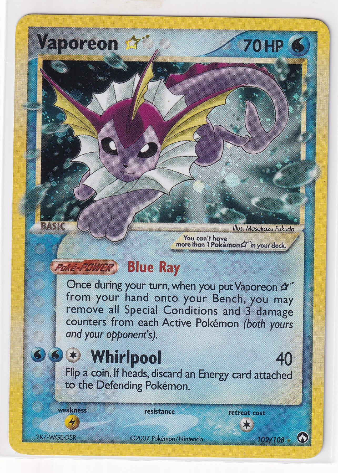 Vaporeon Star 102/108 Power Keepers front card photo in PokeToGrade pregrading report
