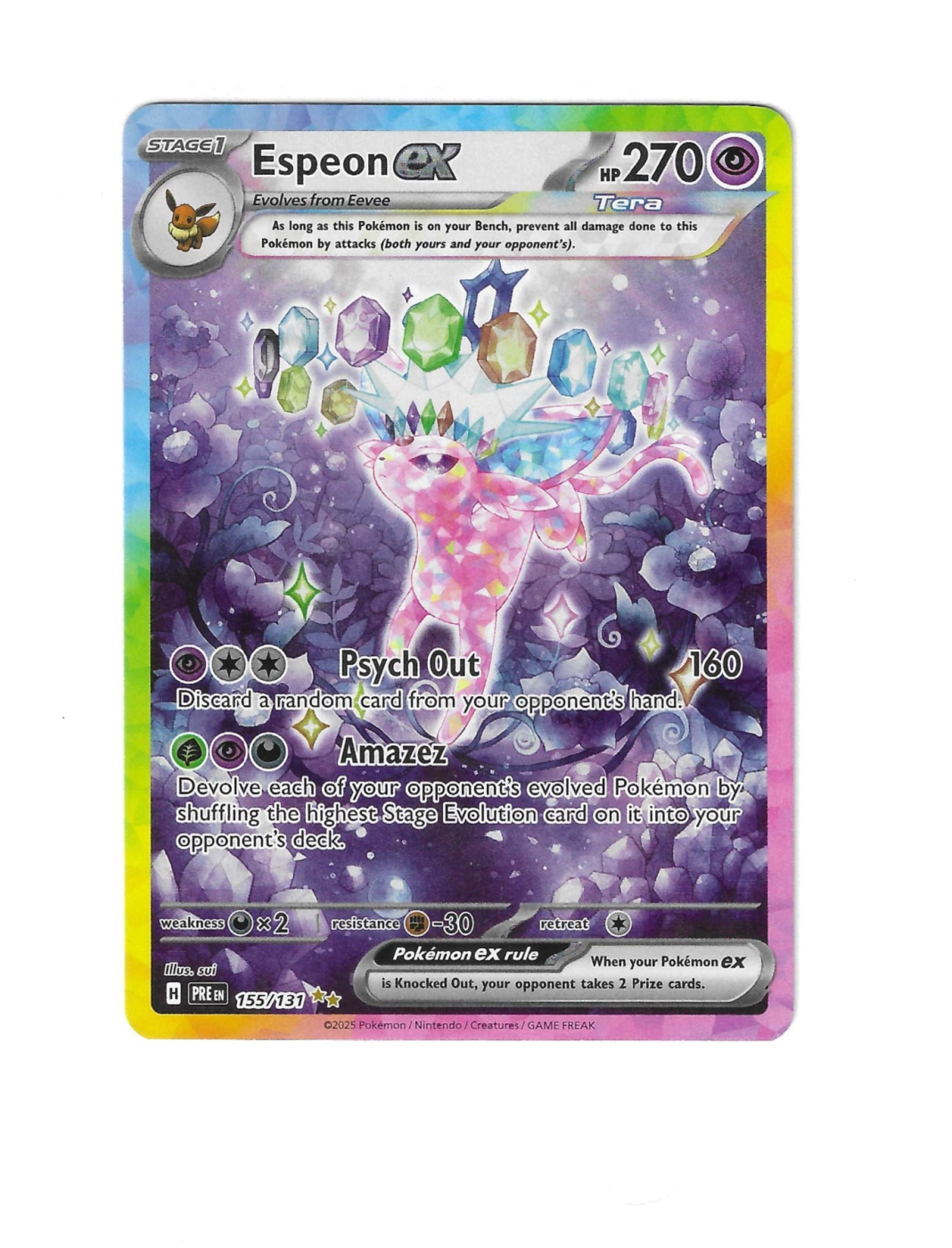 Espeon ex 155/131 Prismatic Evolutions front card photo in PokeToGrade pregrading report