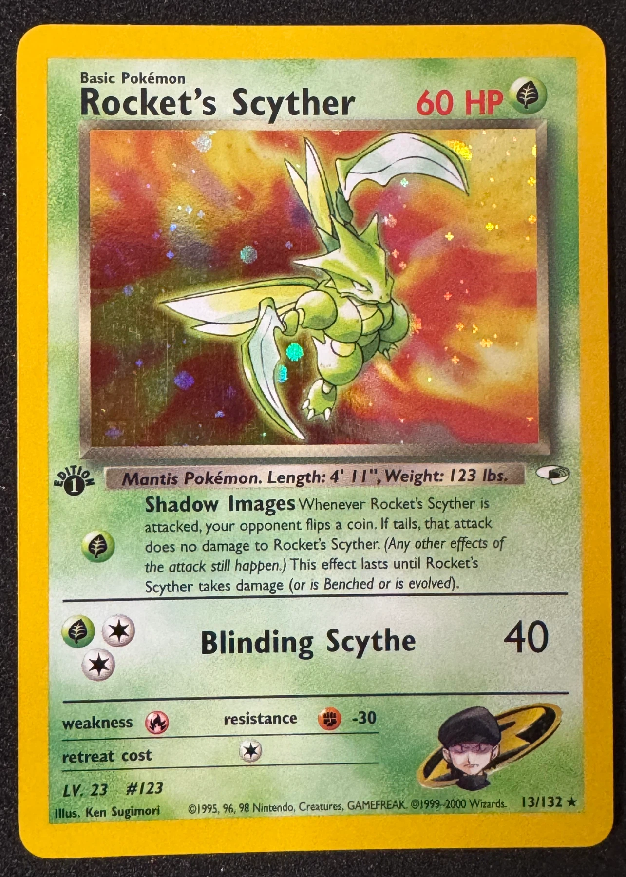 Rocket's Scyther 013/132 Gym Heroes front card photo in PokeToGrade pregrading report