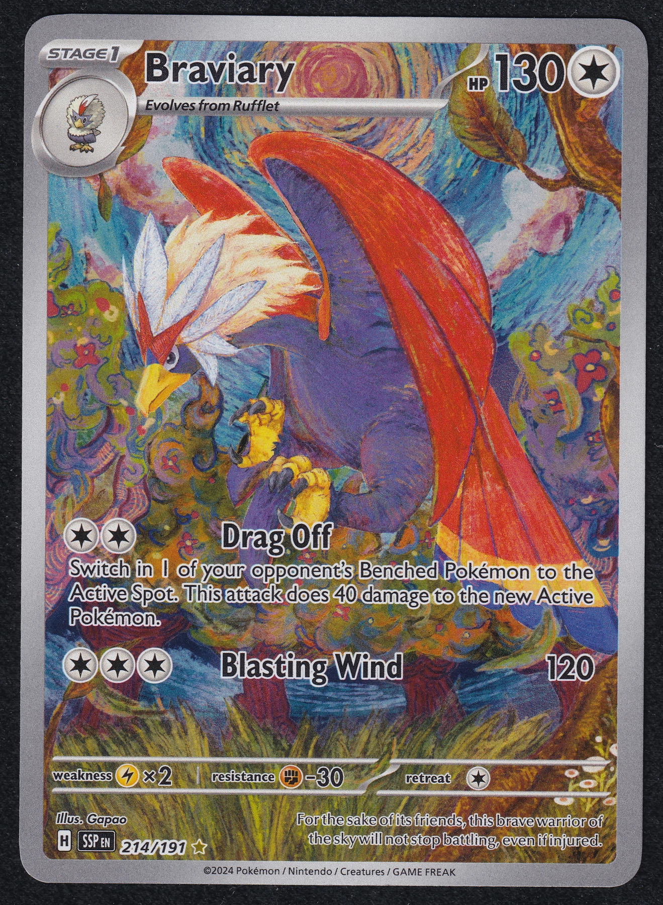 Braviary 214/191 Surging Sparks front card photo in PokeToGrade pregrading report