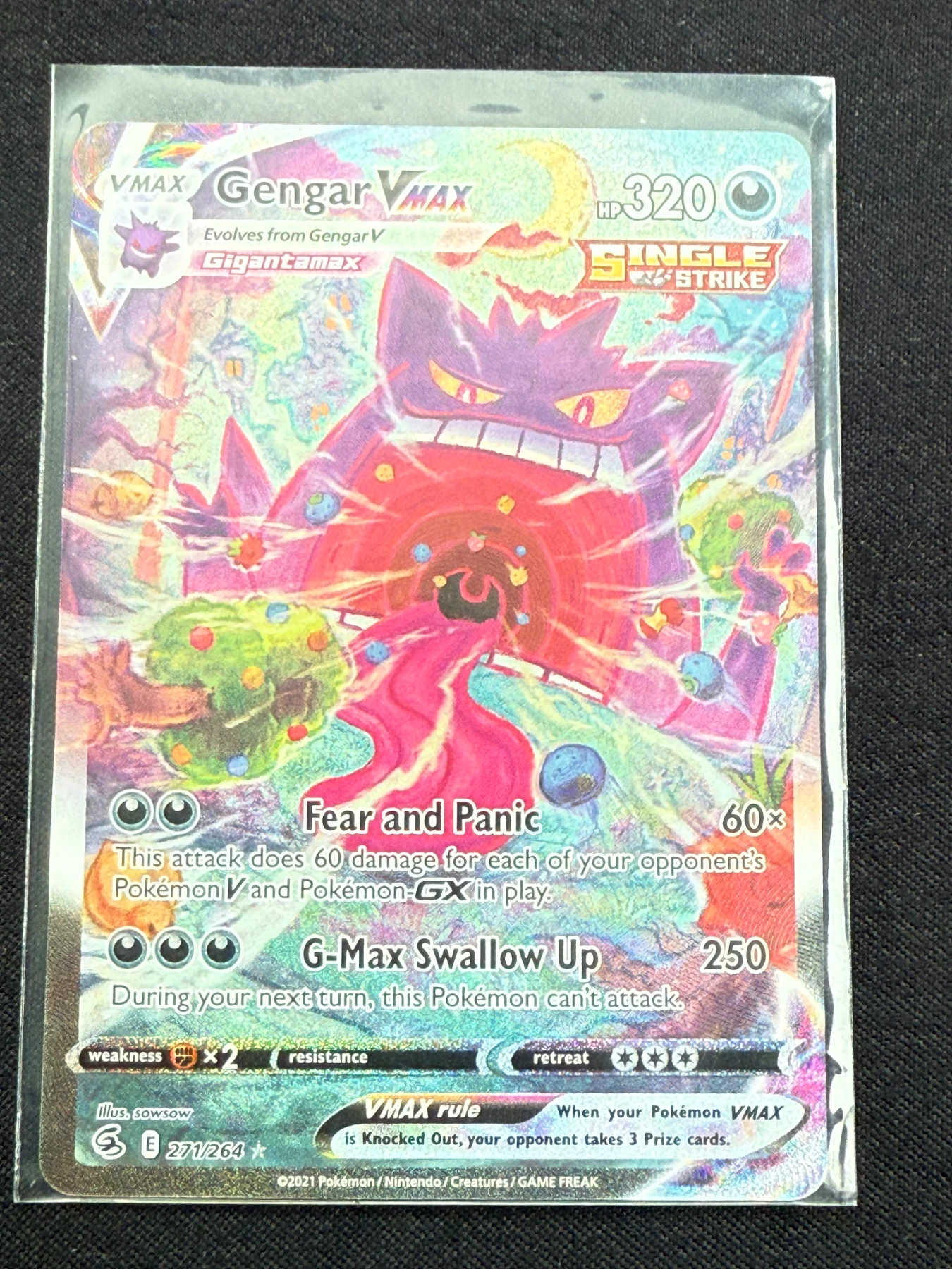 Gengar VMAX 271/264 Fusion Strike front card photo in PokeToGrade pregrading report