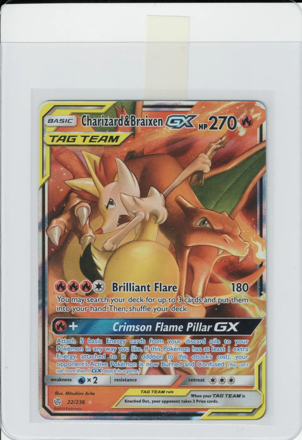 Charizard & Braixen GX 022/236 Cosmic Eclipse front card photo in PokeToGrade pregrading report