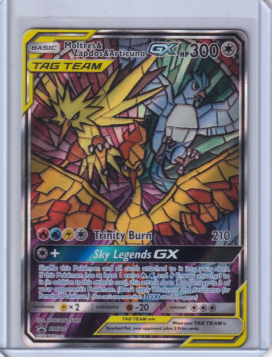 Moltres & Zapdos & Articuno GX SM210/248 SM Black Star Promos front card photo in PokeToGrade pregrading report