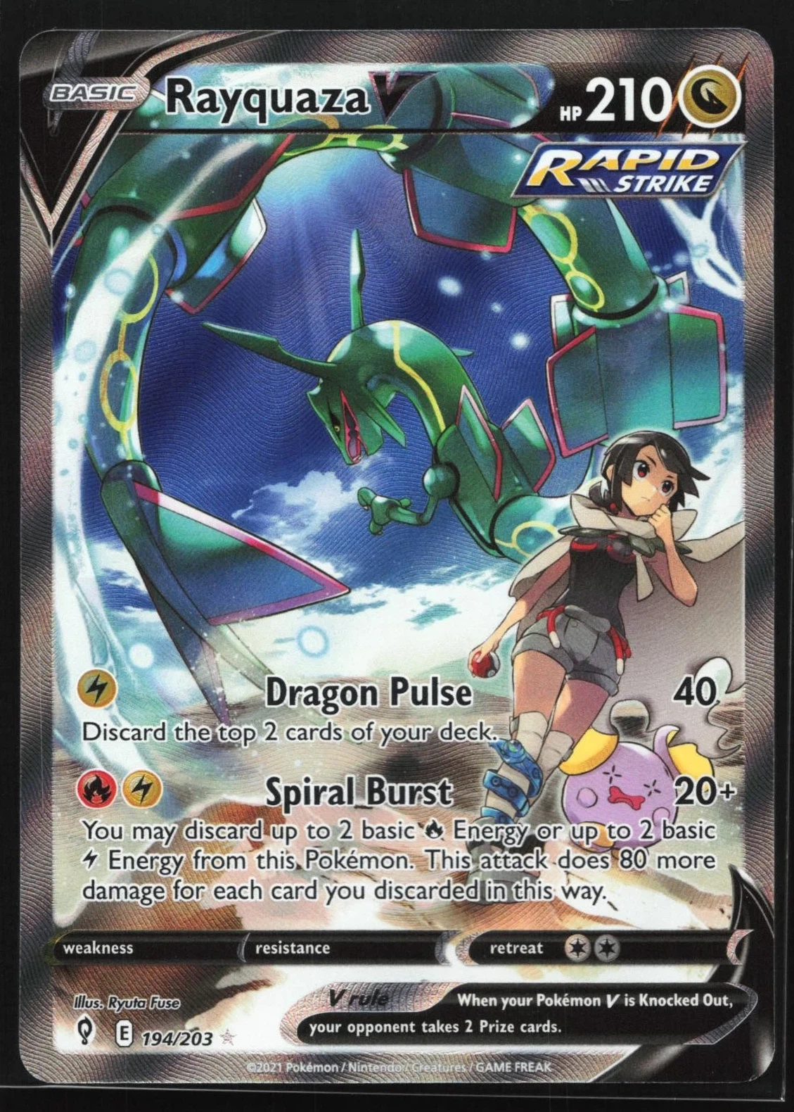 Rayquaza V 194/203 Evolving Skies front card photo in PokeToGrade pregrading report